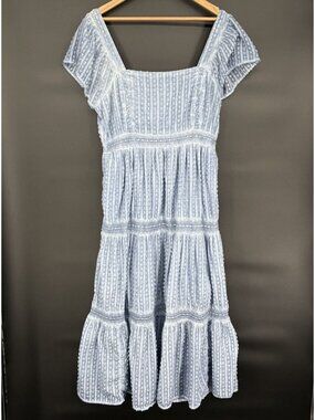 American Eagle Womens Swiss Dot Tiered Midi Dress XL Blue Prairie Cottagecore